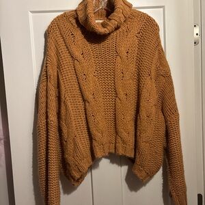 Cozy Cable Knit Turtleneck Sweater - Mustard